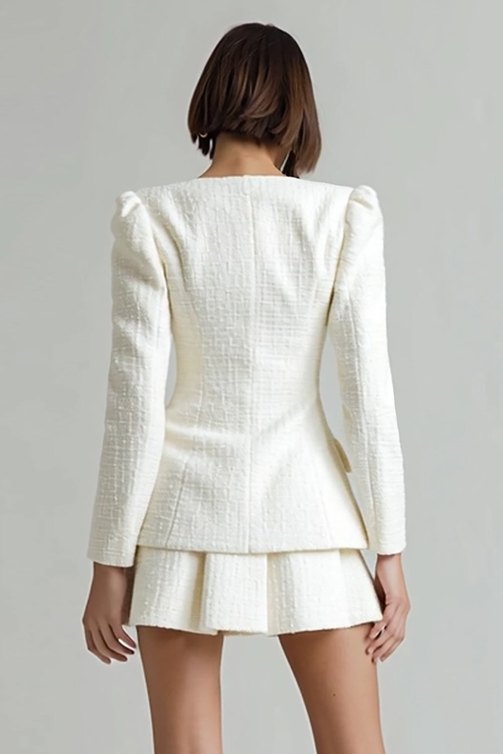 Ivory 2 Piece Single Breasted Short Tweed Outfits