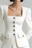 Ivory 2 Piece Single Breasted Short Tweed Outfits