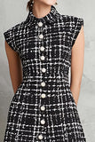 Black Tweed Single Breasted Plaid A Line Midi Interview Dress
