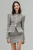 Grey 2 Piece Single Breasted Tweed Outfits