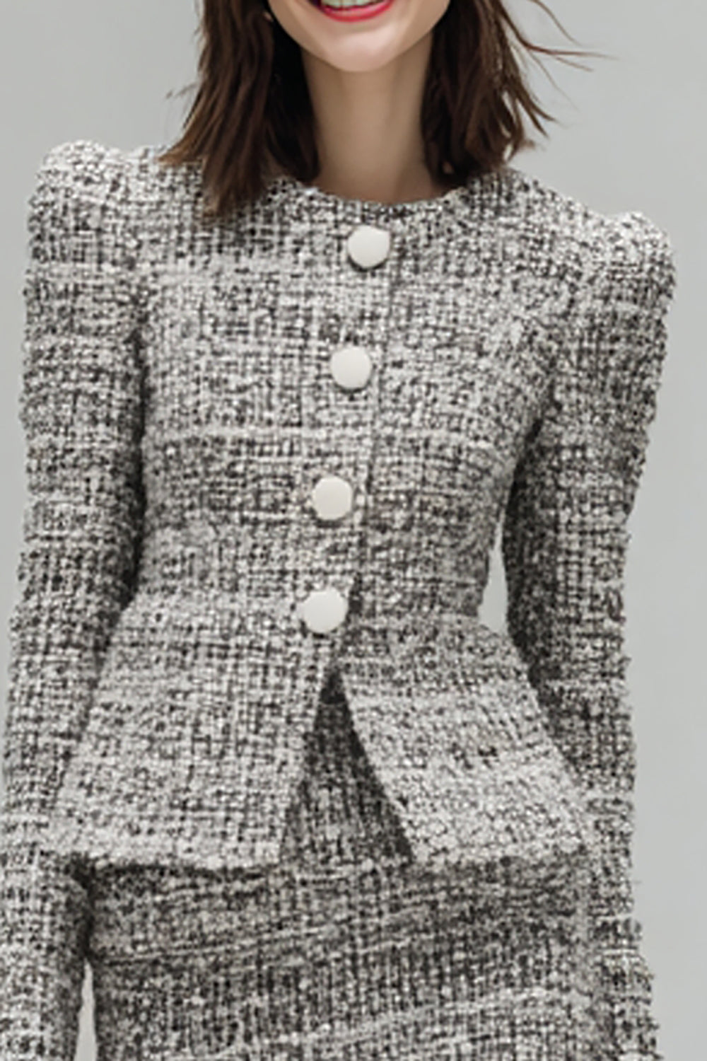 Grey 2 Piece Single Breasted Tweed Outfits