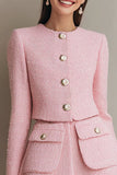 Pink 2 Piece Single Breasted Short Tweed Outfits