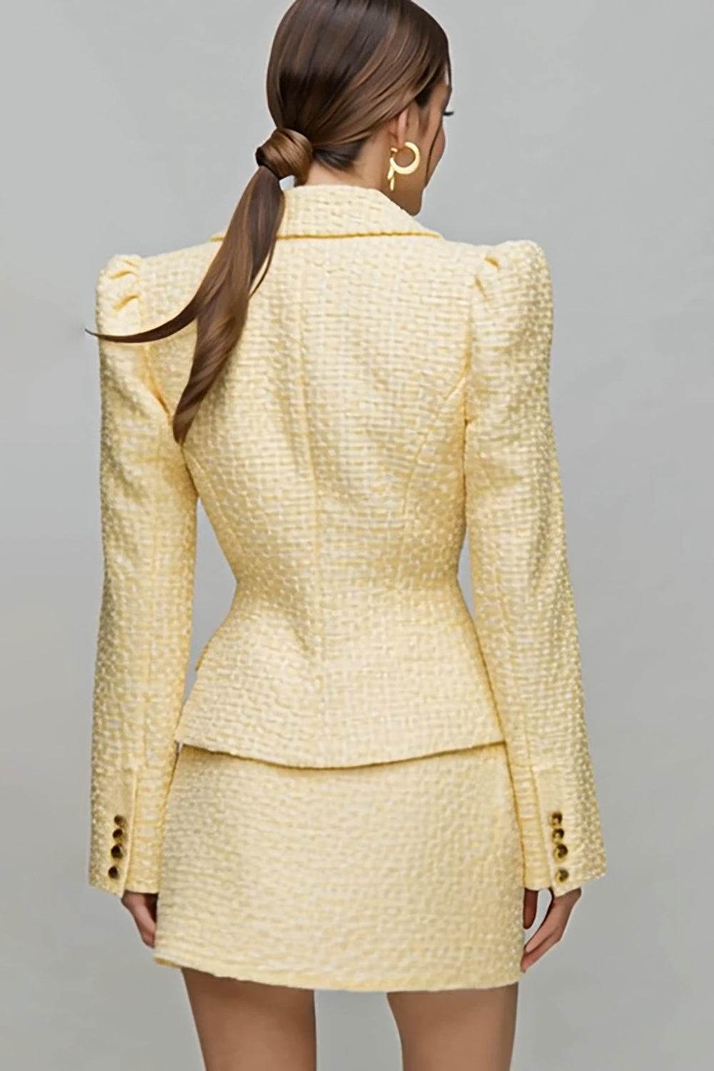 Light Yellow Notched Lapel 2 Piece Tweed Outfits