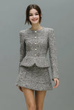 Grey Single Breasted Tweed 2 Piece Date Night Outfits