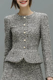 Grey Single Breasted Tweed 2 Piece Date Night Outfits