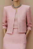 Pink Tweed Pencil 2 Piece Midi Date Night Outfits with Pockets