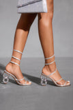 Sparkly Silver Strappy Gladiator Open Toe Stiletto High Heel Sandals