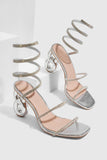 Sparkly Silver Strappy Gladiator Open Toe Stiletto High Heel Sandals