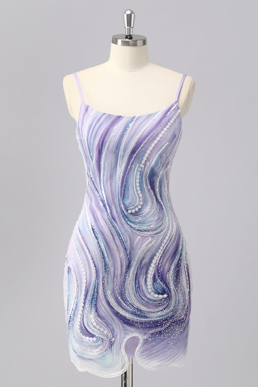 Sparkly Lilac Tight Short Cocktail Dress with Beading
