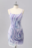 Sparkly Lilac Tight Short Cocktail Dress with Beading