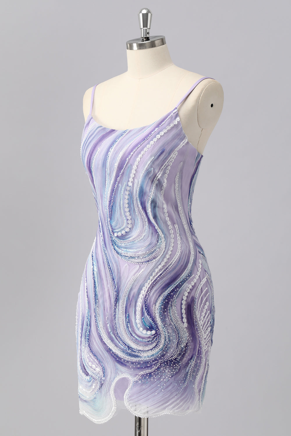 Sparkly Lilac Tight Short Cocktail Dress with Beading