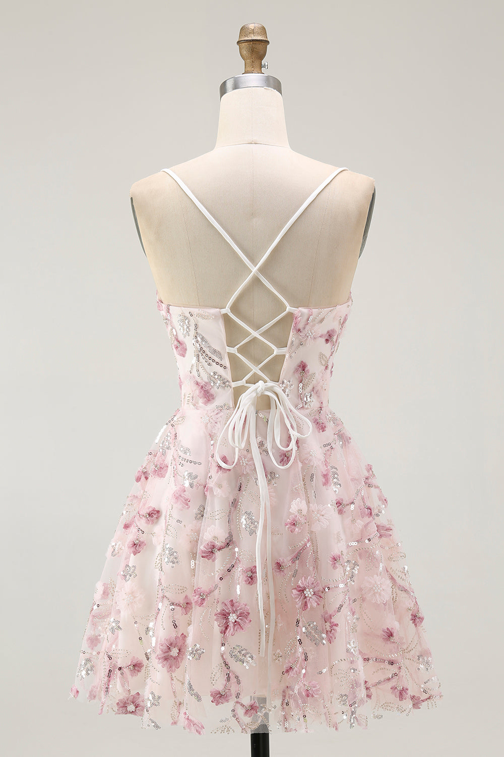 Sparkly Pink Floral A Line Short Cocktail Dress with Sequins