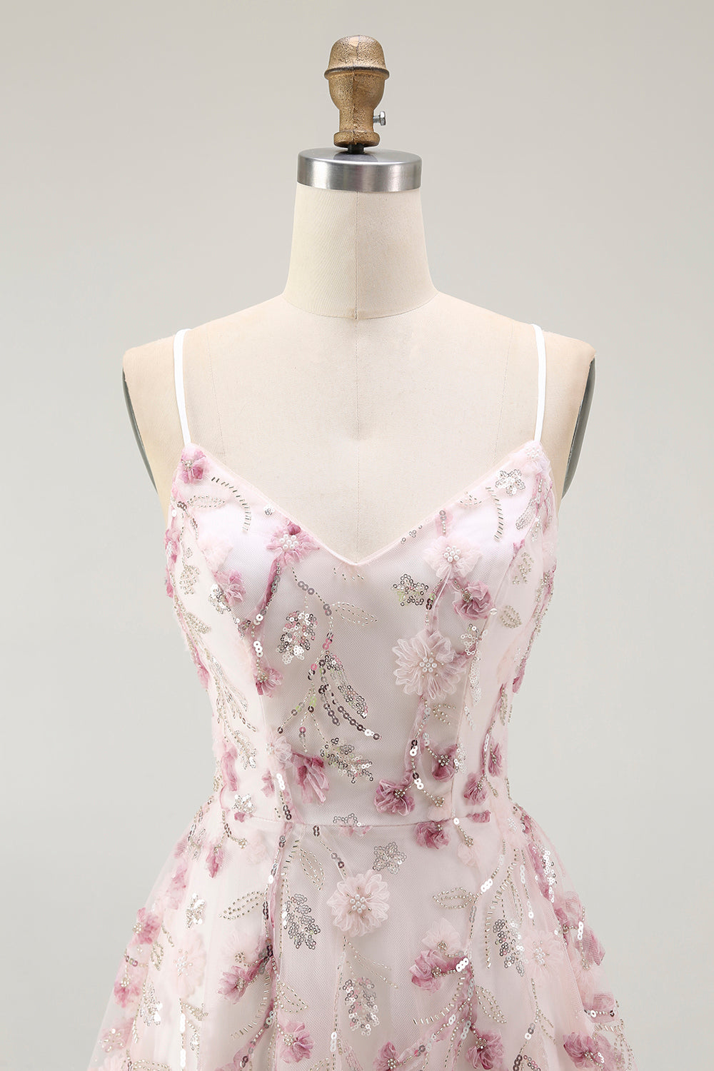 Sparkly Pink Floral A Line Short Cocktail Dress with Sequins