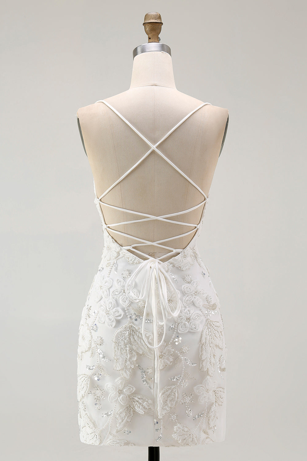 Sparkly Tight Floral Short Little White Dress with Beading