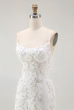 Sparkly Tight Floral Short Little White Dress with Beading