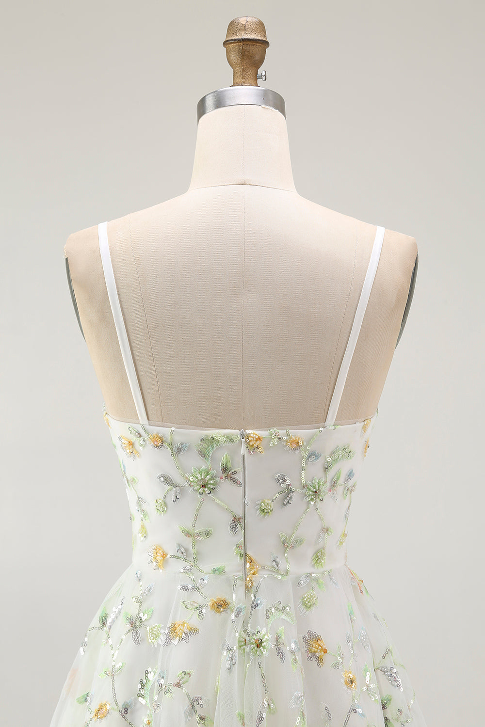 Sparkly Green Spaghetti Straps Floral Short Cocktail Dress with Sequins
