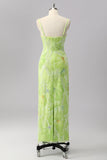 Green Sheath Sparkly Beaded Maxi Prom Dress with Slit