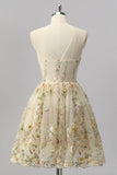 Apricot Floral A Line Short Sparkly Cocktail Dress with Beading