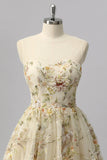 Apricot Floral A Line Short Sparkly Cocktail Dress with Beading