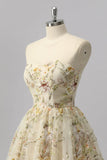 Apricot Floral A Line Short Sparkly Cocktail Dress with Beading