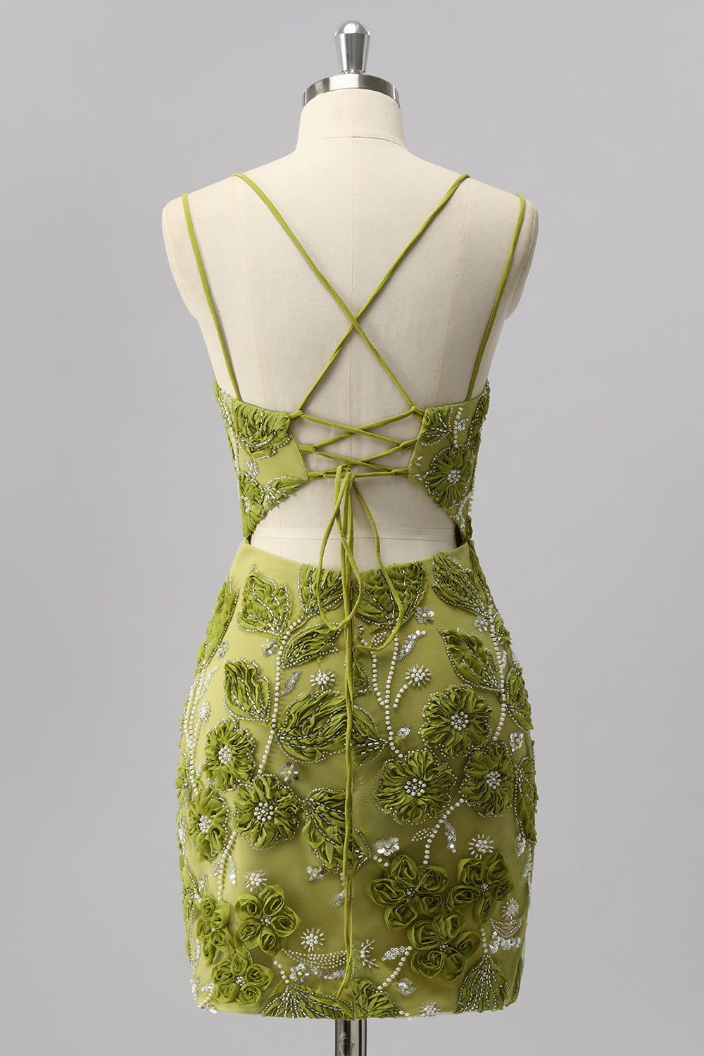 Sparkly Green Tight Floral Short Cocktail Dress with Beading