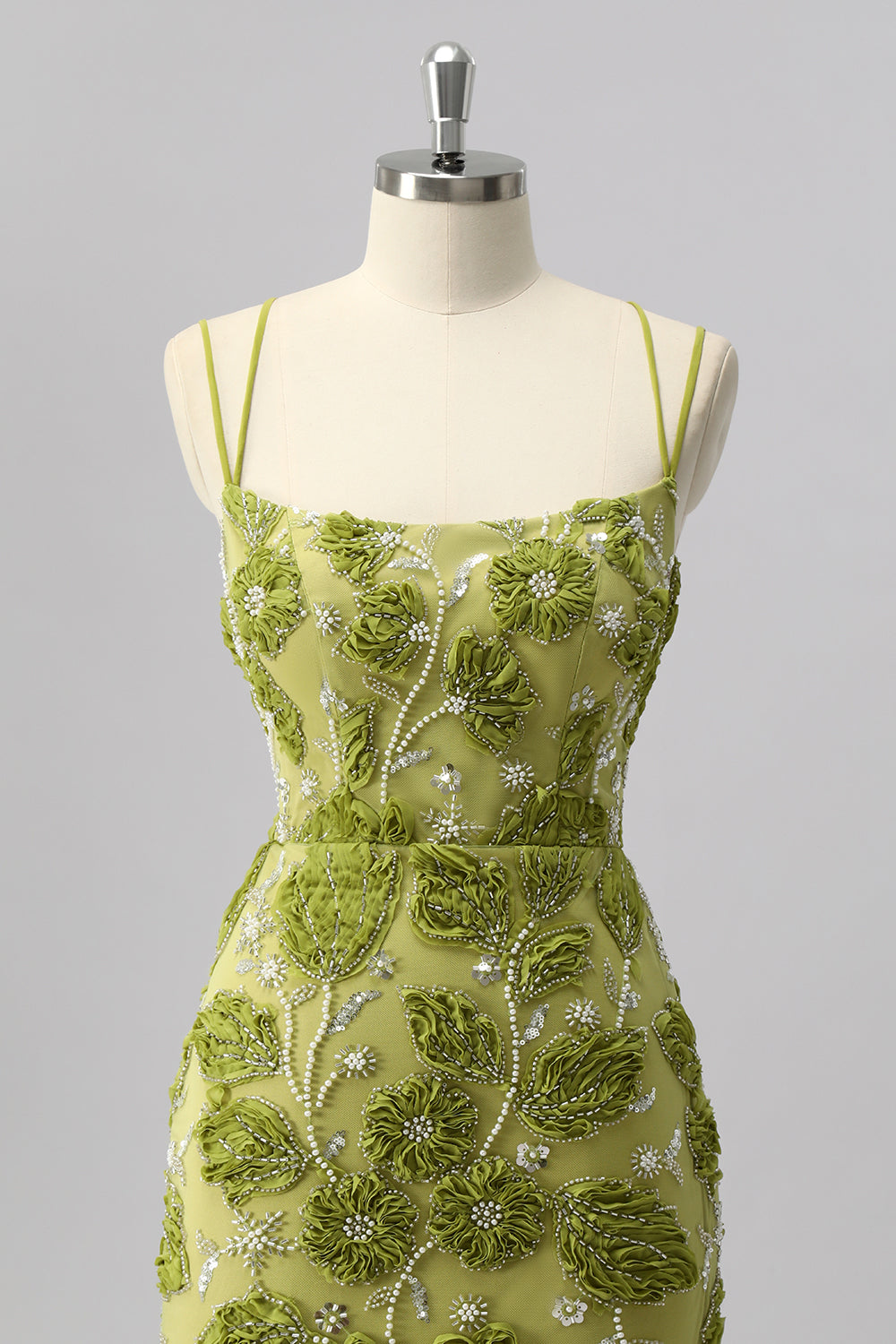 Sparkly Green Tight Floral Short Cocktail Dress with Beading