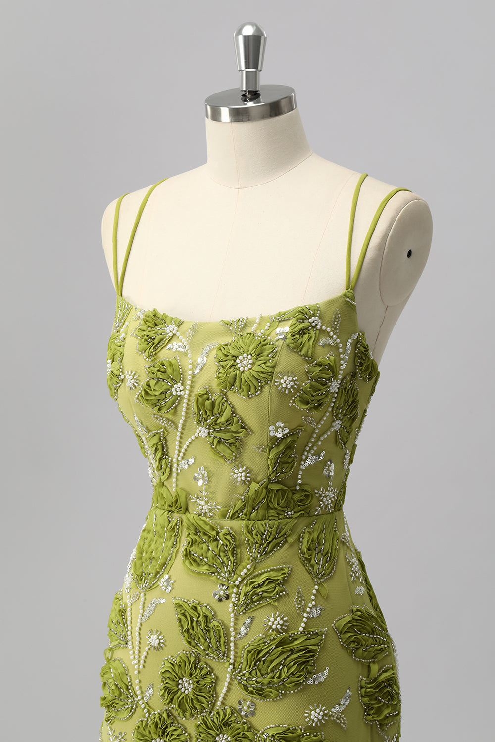 Sparkly Green Tight Floral Short Cocktail Dress with Beading