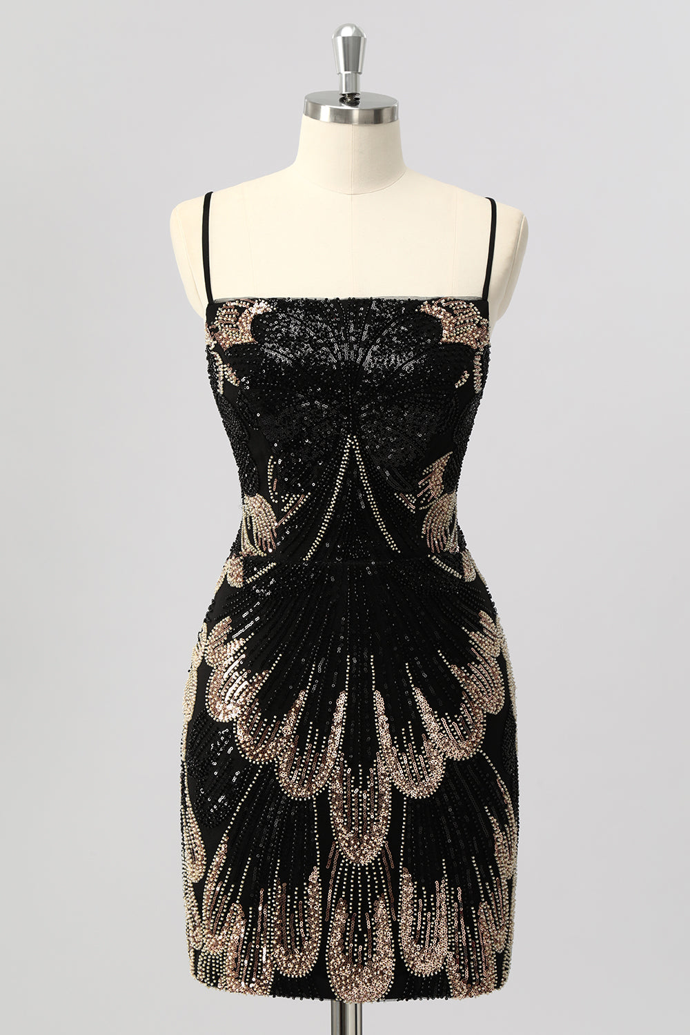 Sparkly Black Beaded Tight Lace up Back Short Cocktail Dress