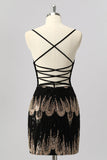 Sparkly Black Beaded Tight Lace up Back Short Cocktail Dress