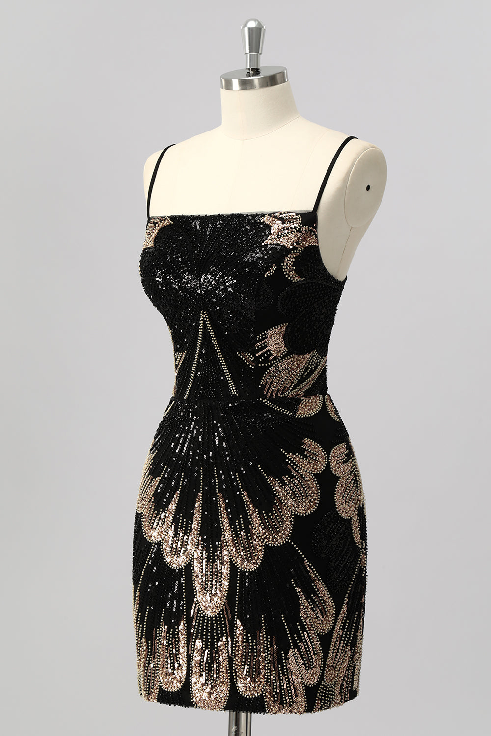 Sparkly Black Beaded Tight Lace up Back Short Cocktail Dress