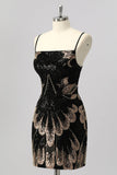 Sparkly Black Beaded Tight Lace up Back Short Cocktail Dress