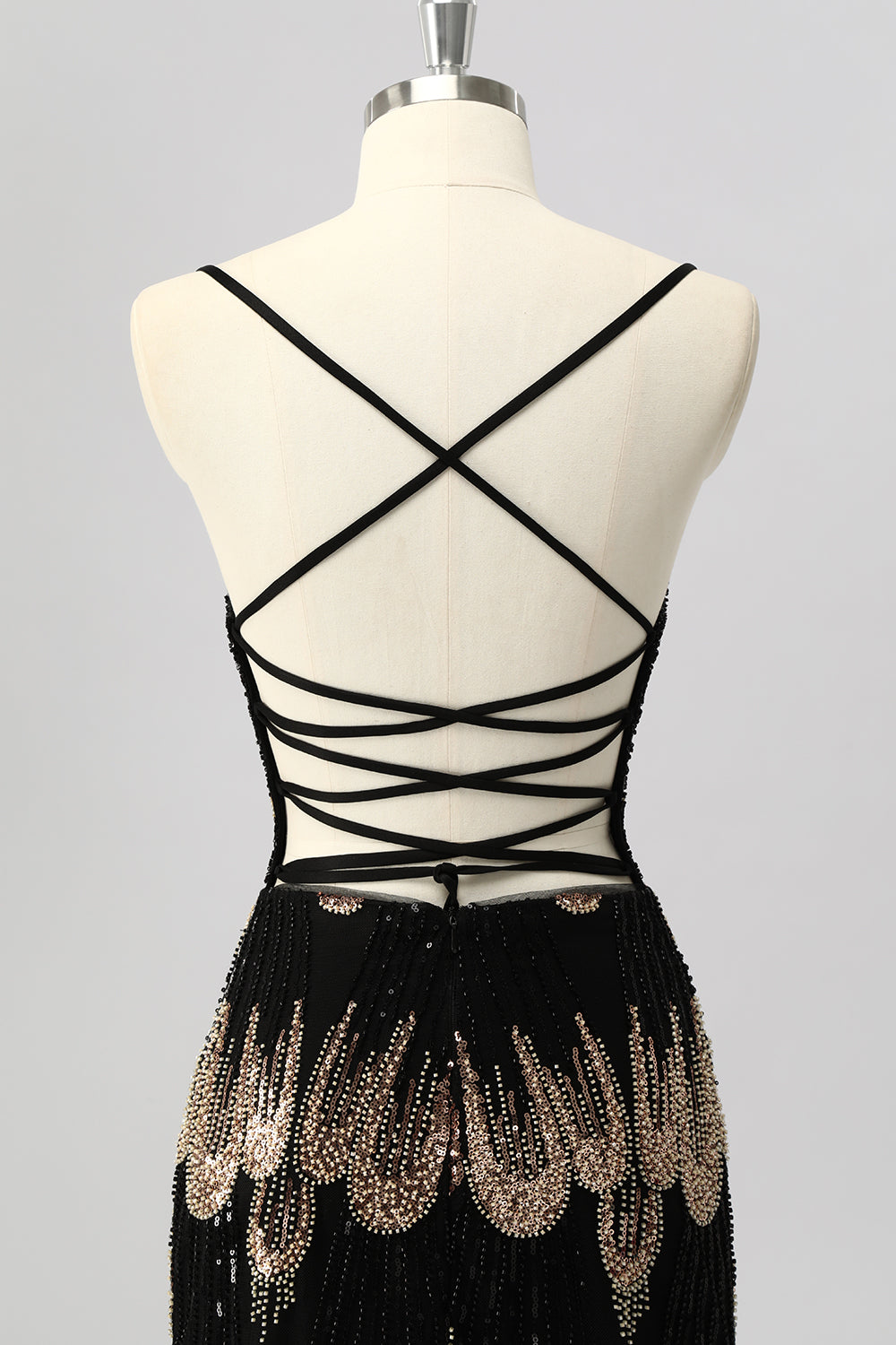 Sparkly Black Beaded Tight Lace up Back Short Cocktail Dress