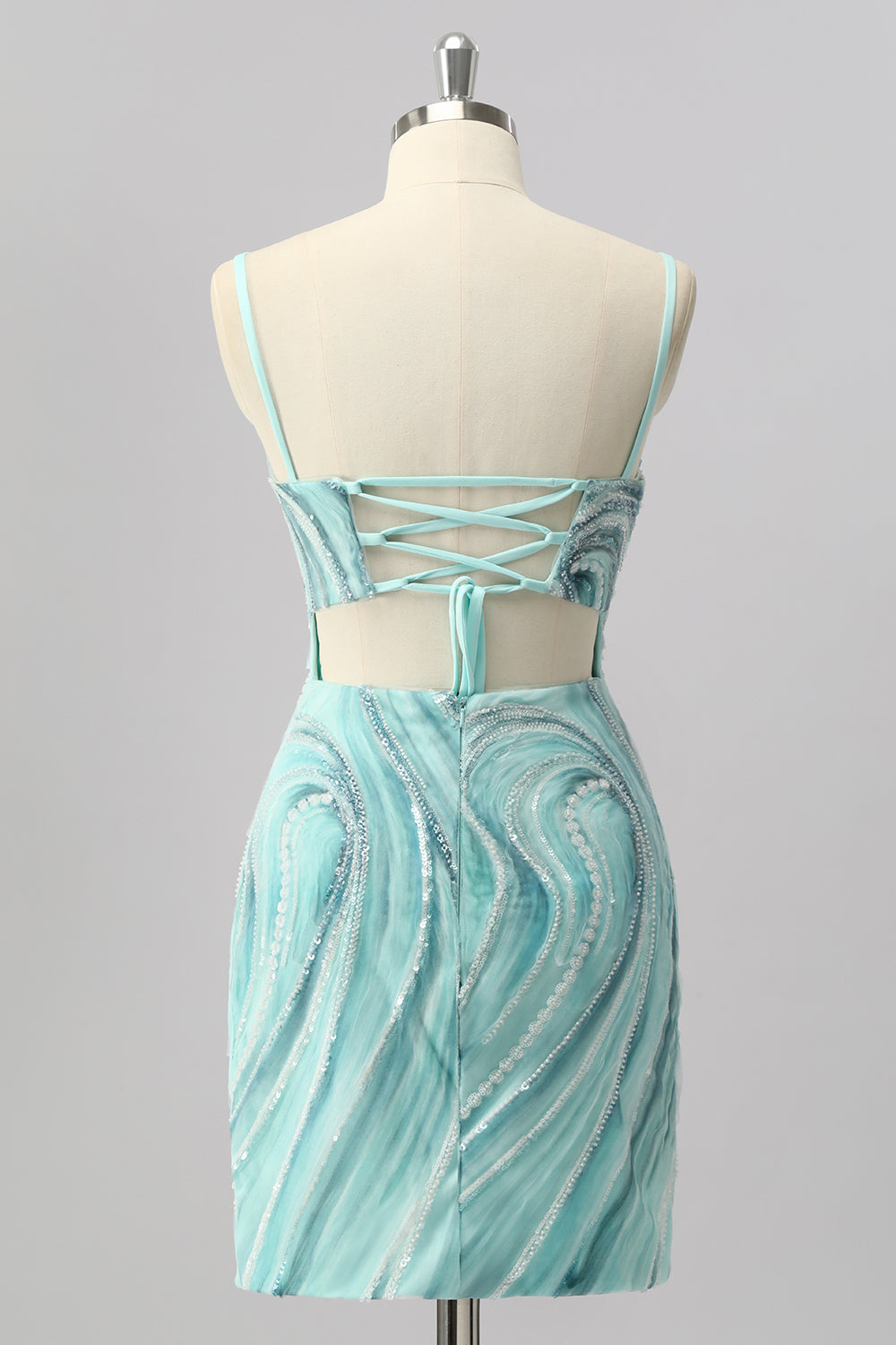 Green Sparkly Beaded Tight Short Cocktail Dress with Slit