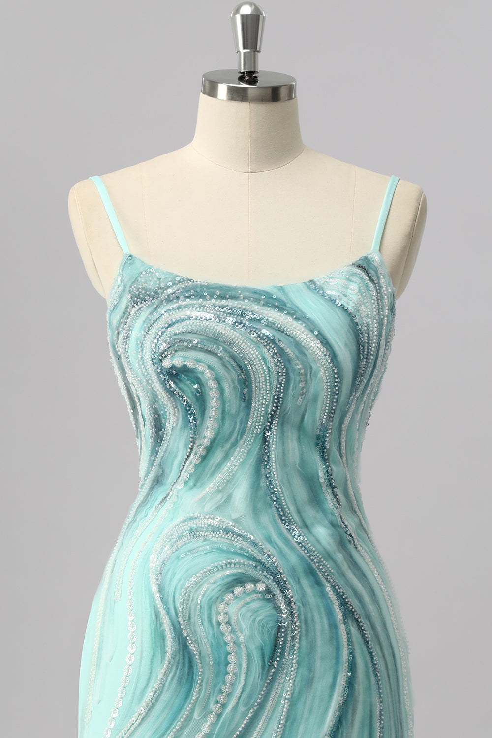 Green Sparkly Beaded Tight Short Cocktail Dress with Slit