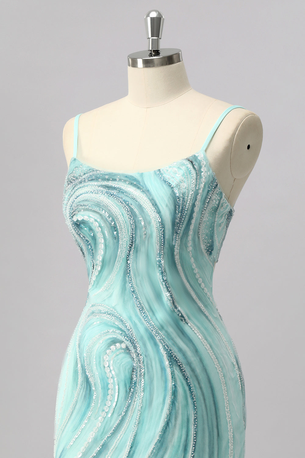 Green Sparkly Beaded Tight Short Cocktail Dress with Slit