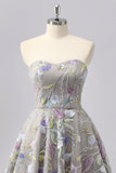 Grey Sweetheart Floral A Line Short Cocktail Dress with Beading