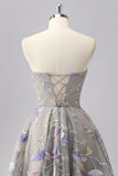 Grey Sweetheart Floral A Line Short Cocktail Dress with Beading