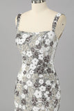 Silver Sequins Tight Short Sparkly Cocktail Dress with Slit