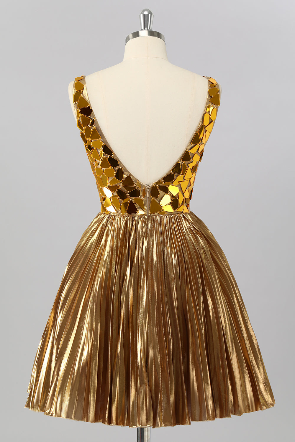 Golden A Line Mirror Short Metallic Cocktail Dress