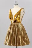 Golden A Line Mirror Short Metallic Cocktail Dress