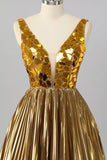 Golden A Line Mirror Short Metallic Cocktail Dress