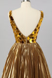 Golden A Line Mirror Short Metallic Cocktail Dress