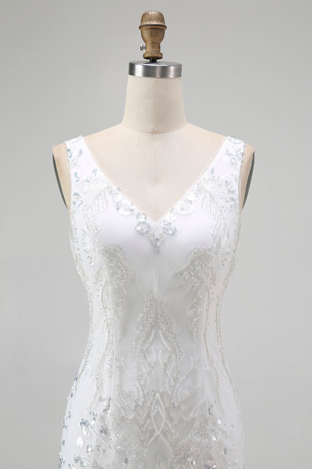 Sparkly White Sequins Bodycon V-Neck Short Cocktail Dress