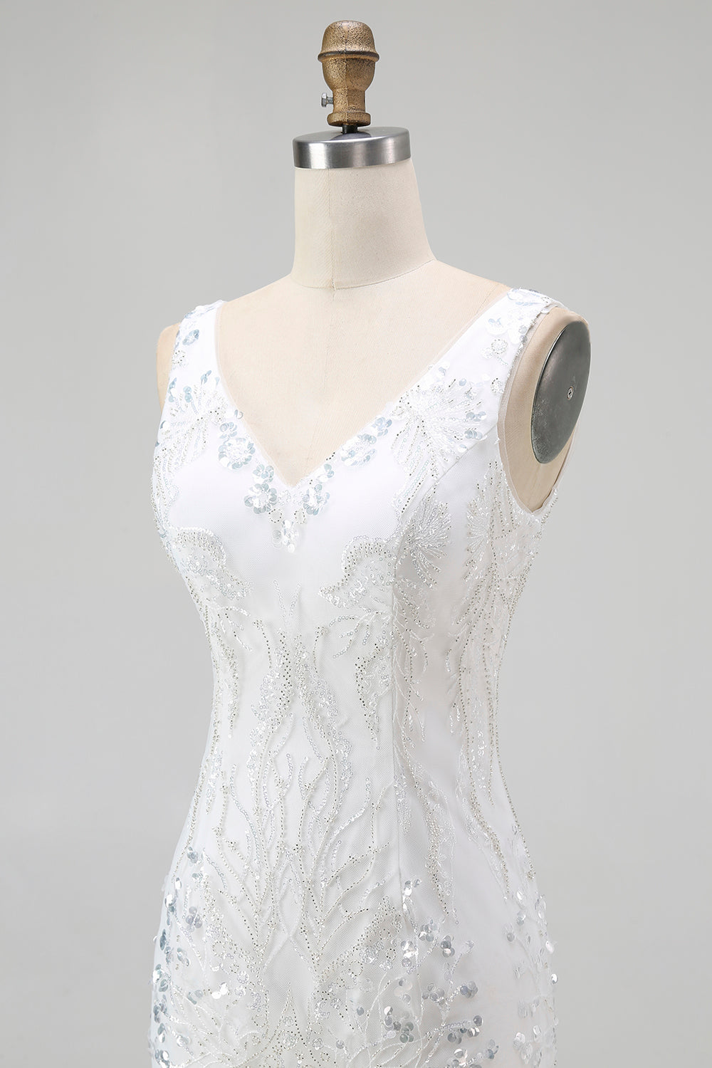 Sparkly White Sequins Bodycon V-Neck Short Cocktail Dress