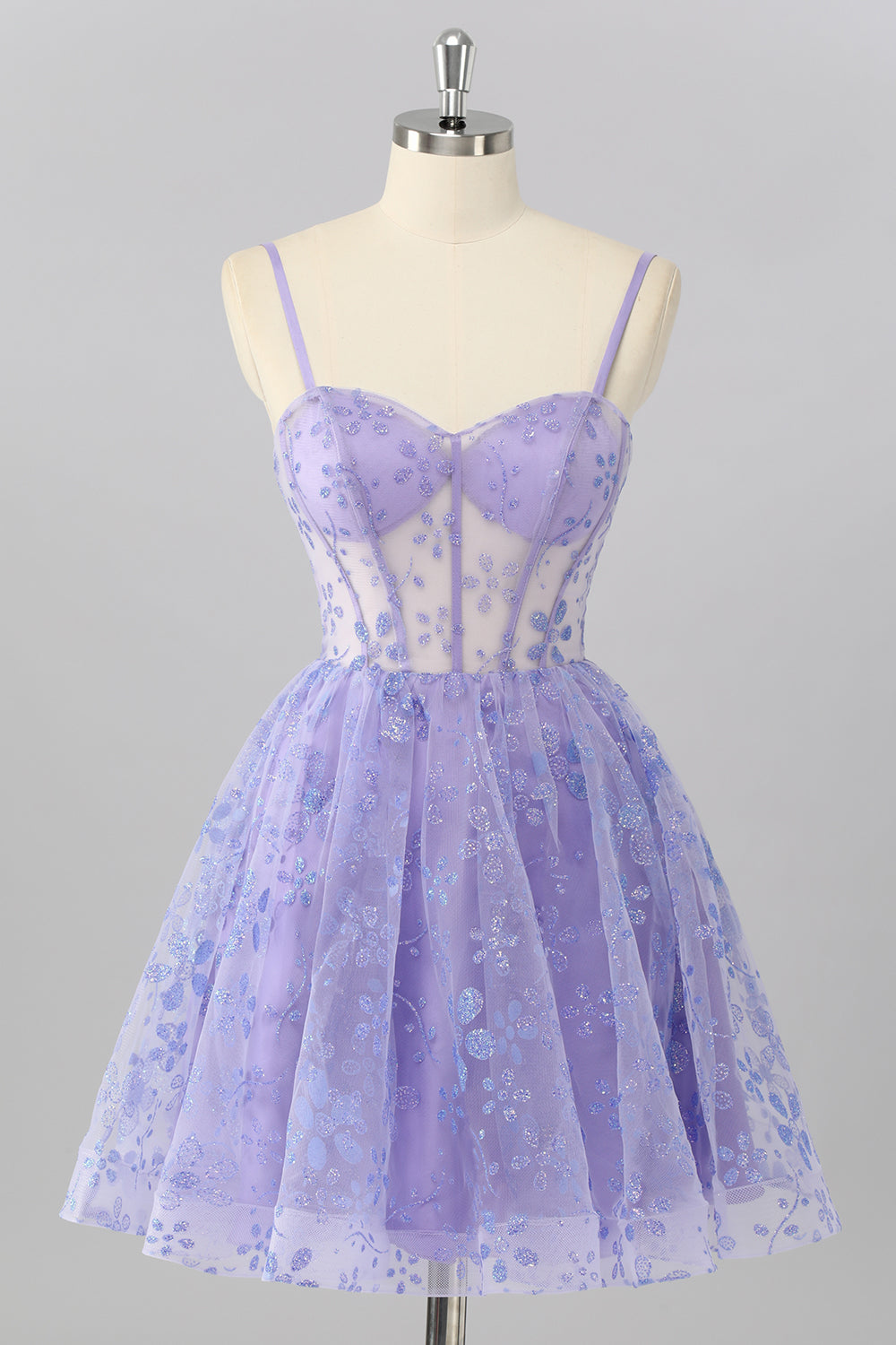 Sparkly Purple Floral Corset A Line Short Cocktail Dress
