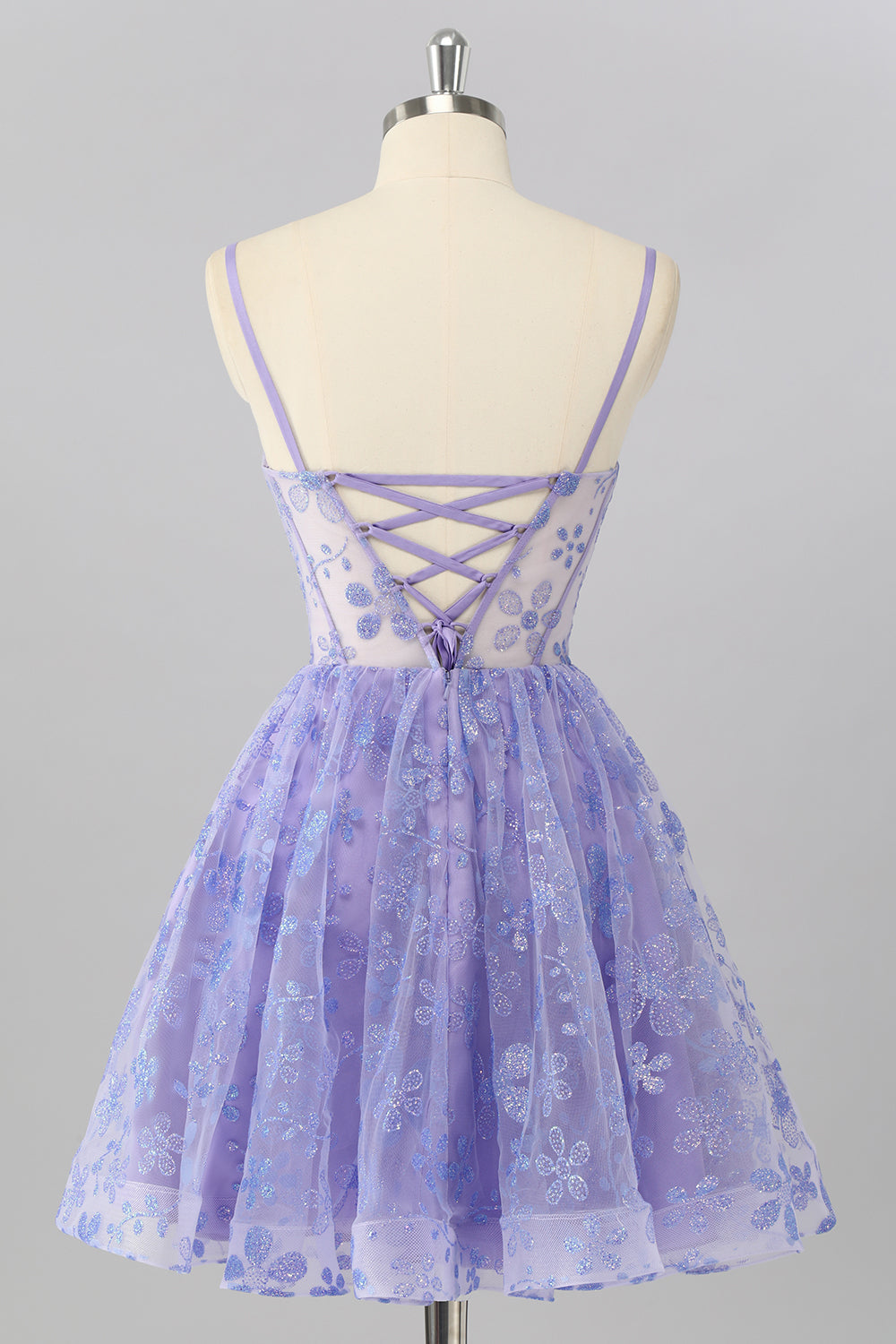 Sparkly Purple Floral Corset A Line Short Cocktail Dress