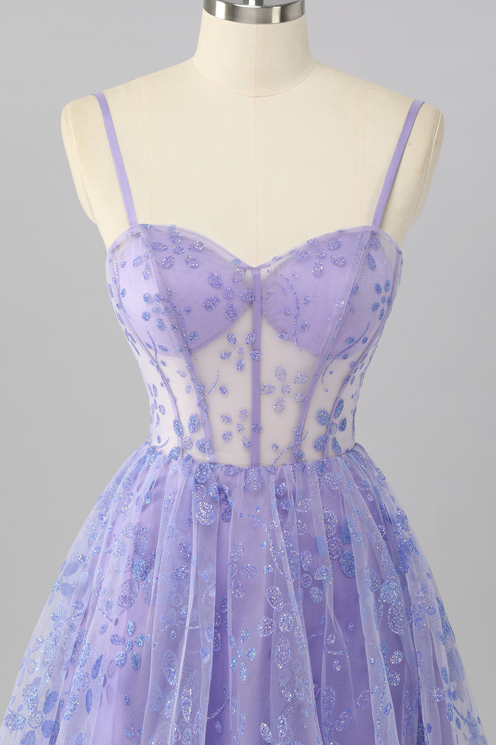 Sparkly Purple Floral Corset A Line Short Cocktail Dress