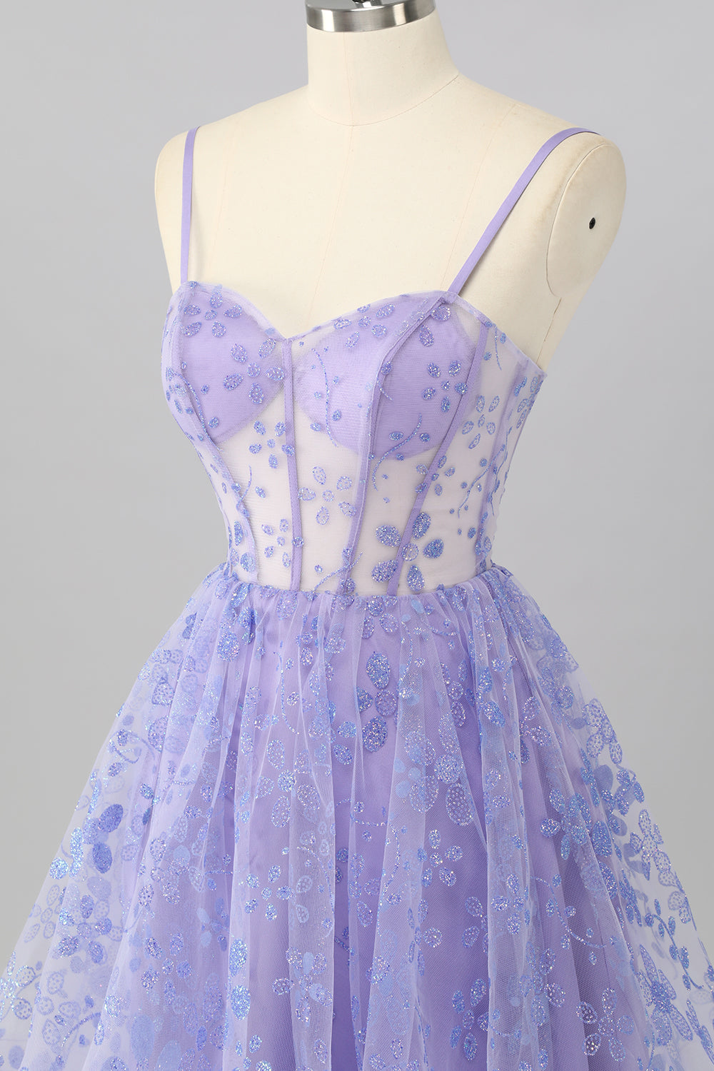 Sparkly Purple Floral Corset A Line Short Cocktail Dress