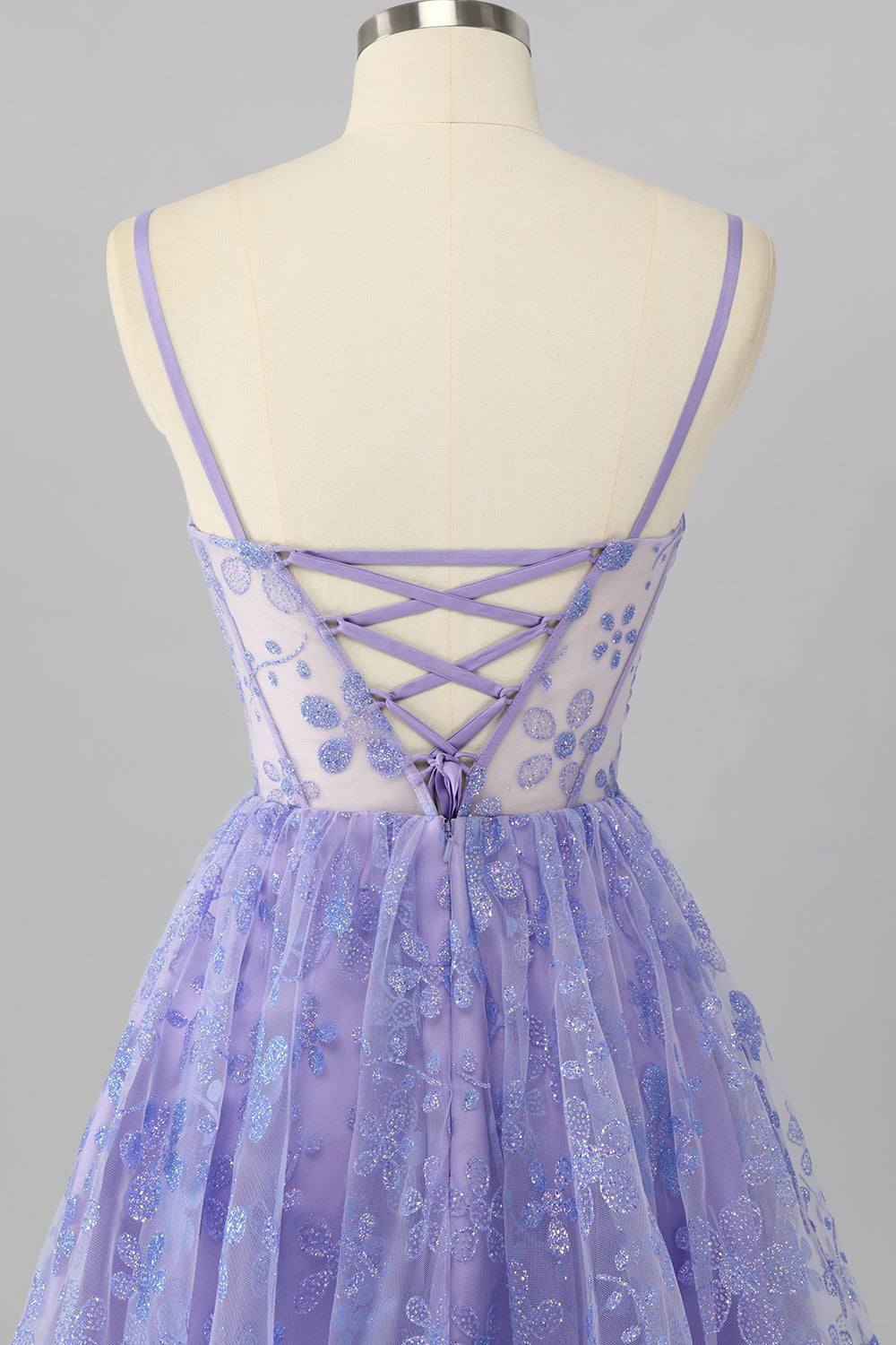 Sparkly Purple Floral Corset A Line Short Cocktail Dress