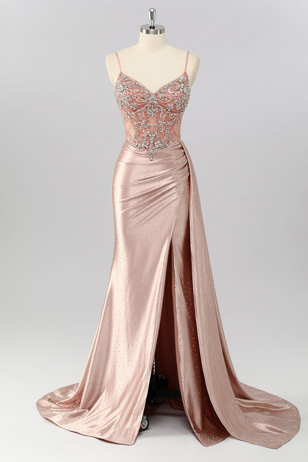 Blush Corset Beaded Mermaid Long Prom Dress with Slit